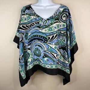 New York Co Art To Wear Mod Floral SILK Tunic Top Size L Paisley Poncho Flowy